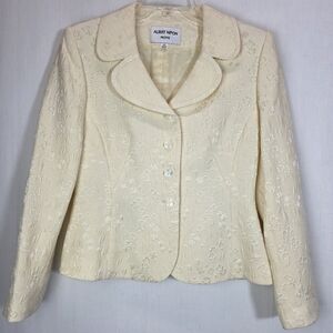 Albert Nipon Petite Vintage Cotton Silk Floral Jacquard Blazer Jacket Cream 6P